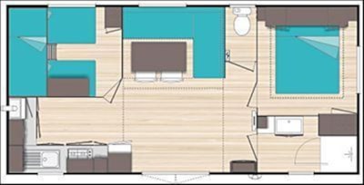 Mobile home Confort 29m² (2 bedrooms) + TV + Half-covered terrace 18m² — 7