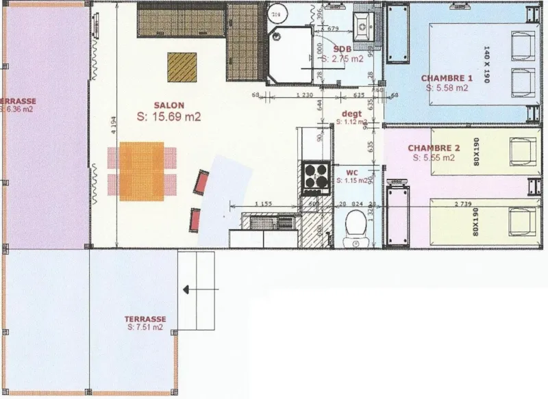 Sweetflower Confort 43M² (2 Chambres) + Tv + Draps + Serviettes + Terrasse Semi-Couverte De 11M²