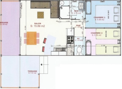 Sweetflower Comfort 43m² (2 bedrooms) + TV + sheets + towels + Half-covered terrace 11m² — 9