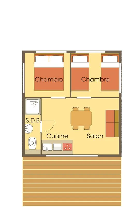 Cabane Lodge Bois Sur Pilotis Standard 34M² (2 Chambres) Dont Terrasse Couverte 11M²