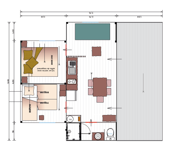 Nouveaute : Cabane Toilée Cotton Flower Confort 28M² (2 Chambres) + Tv + Terrasse Couverte 16M²