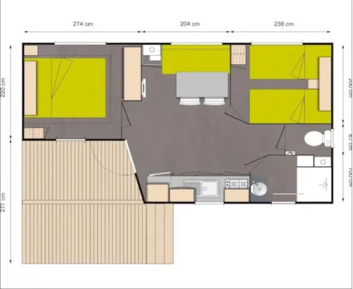 Location - Mobil-Home Habana Top Presta - 22 M² - 2 Chambres - image n°6 - Clico Chic - Camping La Source du Jabron