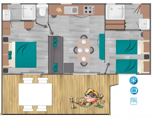 Location - Mobil-Home Rose Top Presta - 32 M² - 2 Chambres - image n°3 - Clico Chic - Camping La Source du Jabron