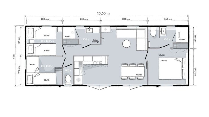 Mobil Home Confort Plus - 40M² - 3 Chambres (Dont 1 Lit En Hauteur) - 2 Sdb - Terrasse Couverte