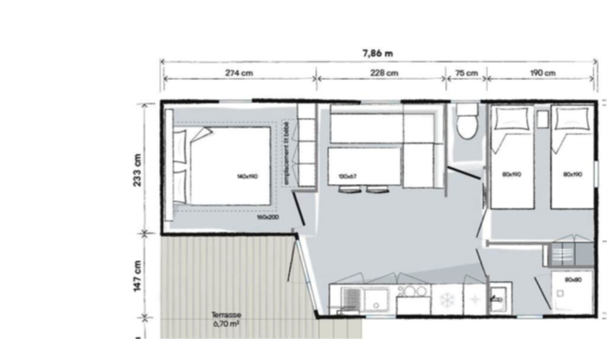 Mobil Home Standard - 25M² - 2 Chambres - Terrasse Semi-Couverte Côté