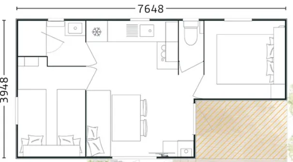 Mobil Home Confort - 25M² - 2 Chambres - Terrasse Couverte Côté