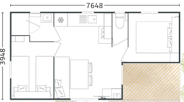 Mobil Home Confort - 25M² - 2 Chambres - Terrasse Couverte Côté