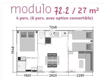 Mobil Home Confort Plus - 27M² - 2 Chambres + Convertible - Terrasse Couverte