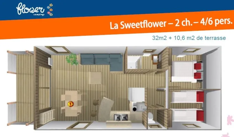Sweet Flower 32M² Premium 2 Chambres + Terrasse Couverte