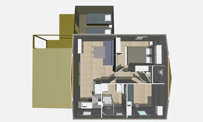 Chalet Pili-Pili Bois 32M² Confort 3 Chambres + Terrasse Semi-Couverte