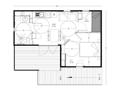 Chalet 35m² CONFORT+ 2 bedrooms - sheltered terrace (adapted to the people with reduced mobility)