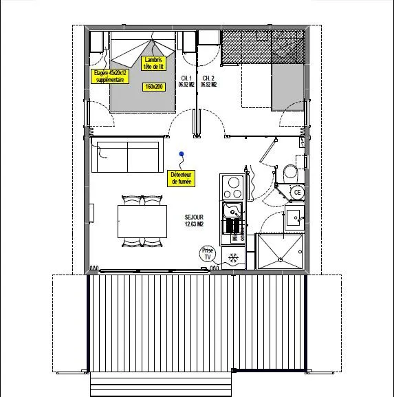 Chalet 32M² Premium - 2 Chambres + Terrasse Semi-Couverte + Tv + Lv + Climatisation