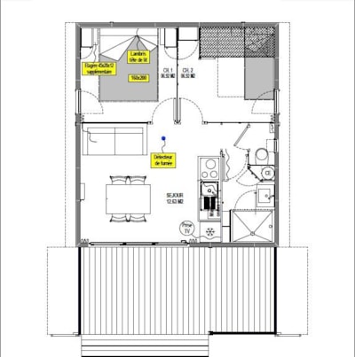 Chalet 32m² PREMIUM - 2 bedrooms + semi-covered terrace + TV + dishwasher + air conditioning
