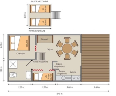 Wooden cabin Trappeur 24m² CONFORT 2 bedrooms + air-conditionning