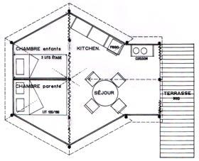 Tipi 20m² 2 bedrooms - without toilet blocks + Half-covered terrace