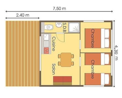 Cabin Lodge Standard 34m² (2 bedrooms) sheltered terrace 11m² + TV