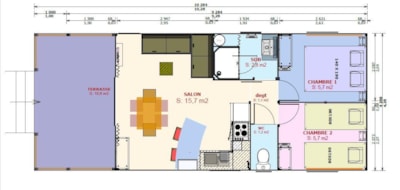 Cabin Sweetflower Comfort 43m² (2 bedrooms) + half covered terrace 11m² + TV
