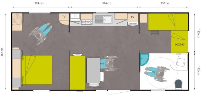 Mobil-Home Confort 32M² (2 Chambres) + Tv + Terrasse - Adapté Pour Personnes À Mobilité Réduite