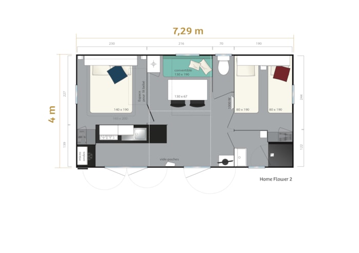 Homeflower Premium 26.5M² (2 Chambres) + Clim + Terrasse Semi-Couverte + Tv + Draps + Serviettes