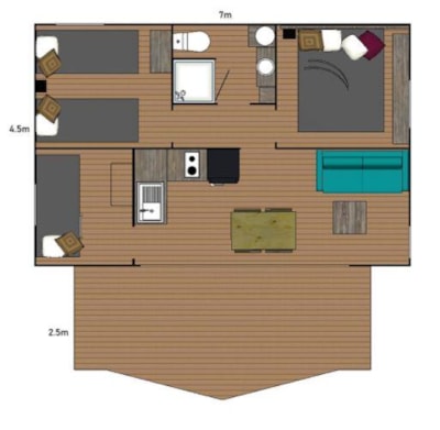 Ecolodge bungalow Cotton 35m² (3 bedrooms) + TV + covered terrace