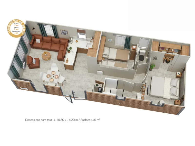 Mobil-Home Premium 40M² (2 Chambres) + Terrasse + Tv