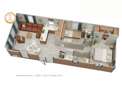 Mobile-home Premium 40m² (2 bedrooms) + terrace + TV — 8