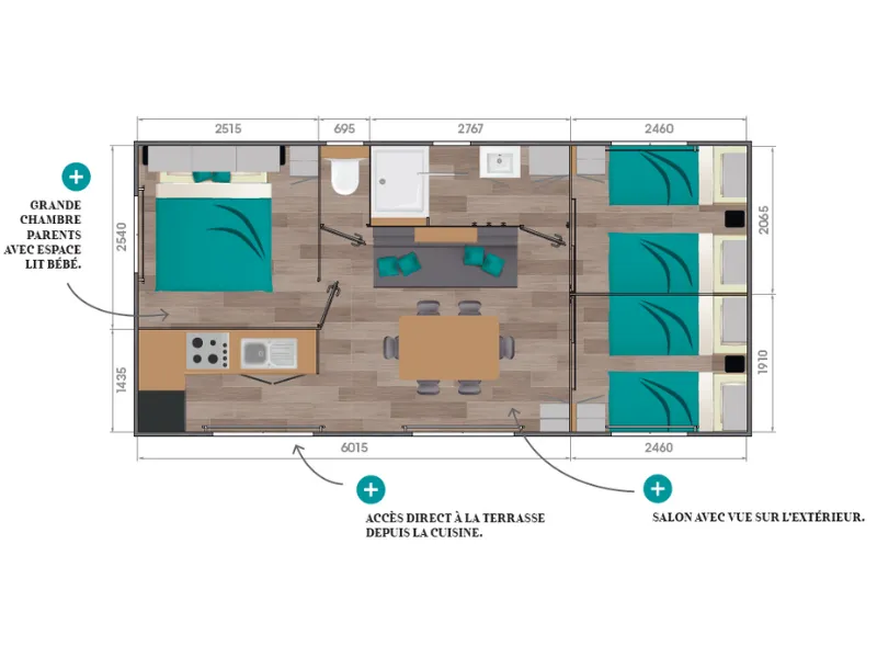 Mobil-Home Confort 34M² (3 Chambres) + Terrasse + Tv + Lave-Vaisselle