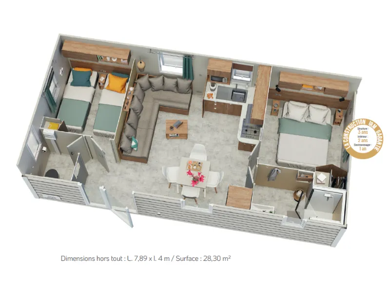 Mobil-Home Confort 28M² (2 Chambres) + Terrasse + Tv