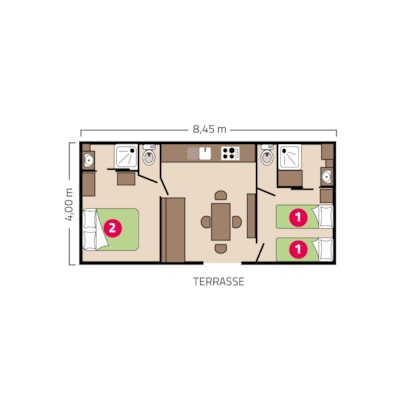 Air-conditioned mobile home, suite for two - 33m² - 2 bedrooms