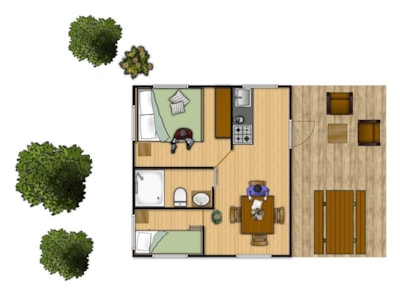 Lodge with sheltered terrace + private facilities 4 pers.