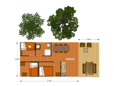 Lodge with sheltered terrace + private facilities 6 pers.