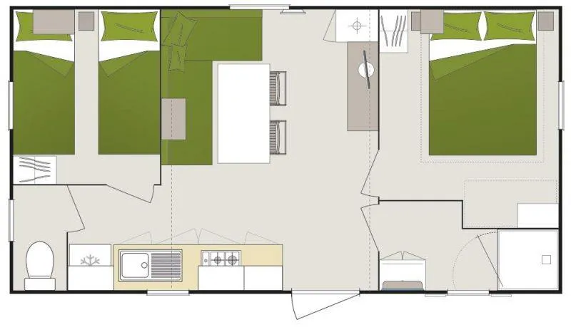 Mobil Home Confort+ Tv 26M² - 2 Chambres + Terrasse Semi Couverte