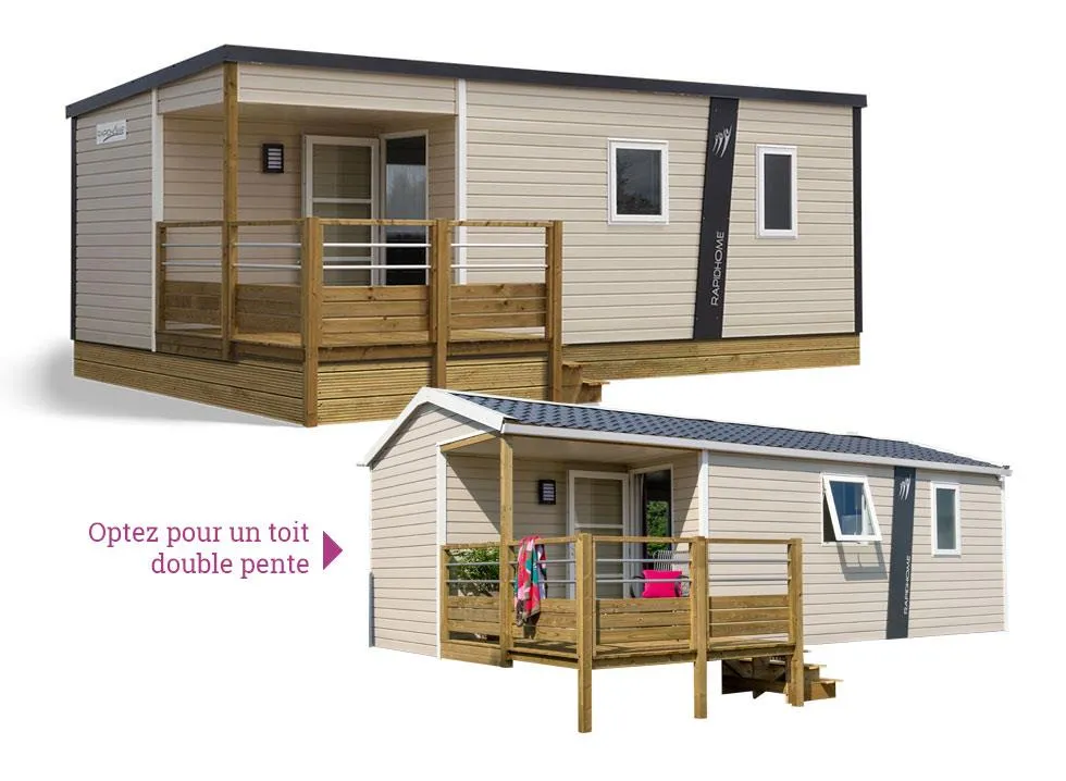 Mobil home 5 ans, 28 m², 2 chambres, terrasse en bois couverte,