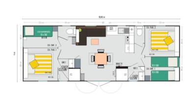 Mobile-home Premium range - 4 bedroom - 2 bathroom - 10 people