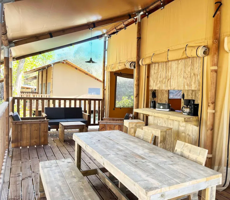 Glamping Lodge Premium 34M² - 2 Chambres - Tv - Climatisation - Terrasse Couverte -