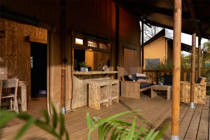 Glamping Lodge Premium 34M² - 2 Chambres - Tv - Climatisation - Terrasse Couverte -