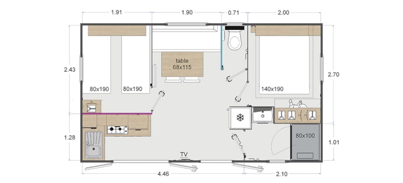 Timoé Lodge Mobile Home 2 bedrooms 29.5 m²