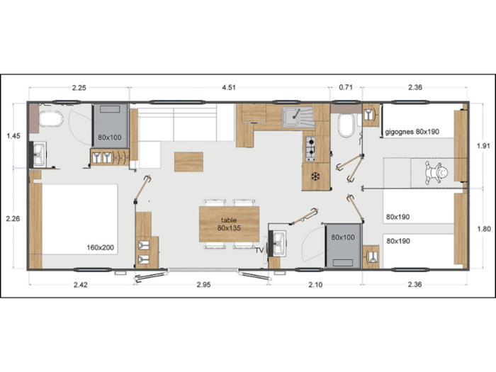 Mobile Home Tropical Lodge Family - 36.80 M² (Unité) - 6 Ch/12 Pers - Tribu Xxl