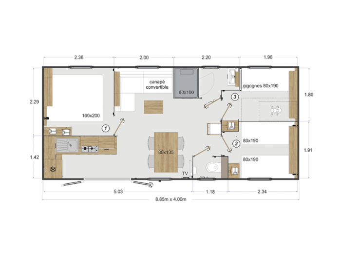 Mobil-Home Riviera Lodge 3 Chambres 32M²