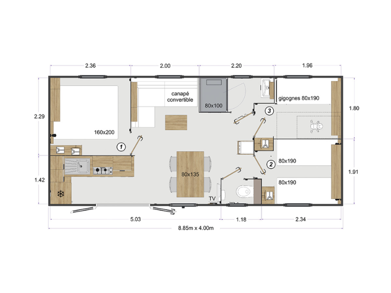 Mobil-home Riviera Lodge 3 chambres 32m²