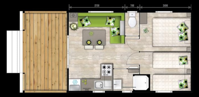 Mobil-Home Confort 23M² - 2 Chambres + Terrasse Semi-Couverte 9M²