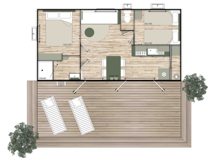 Homeflower Premium 29M² - 2 Chambres + Terrasse Semi-Couverte + Tv + Lv