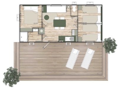 Mobile-home HomeFlower Premium 35m² - 3 bedrooms + sheltered terrace + TV + Dishwasher