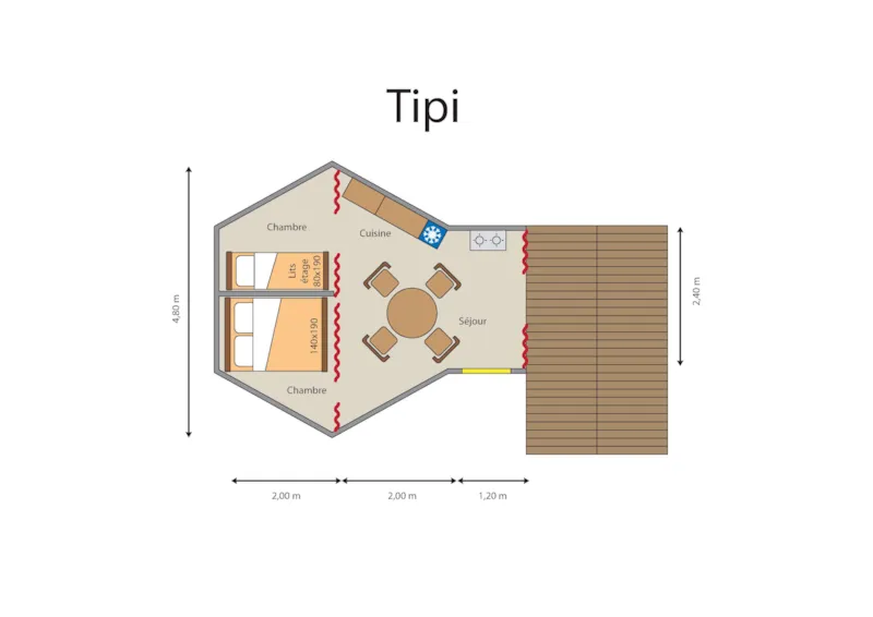 Tente Tipi - 2 Chambres (2 Adultes Maximum Et 2 Enfants -De  12Ans)