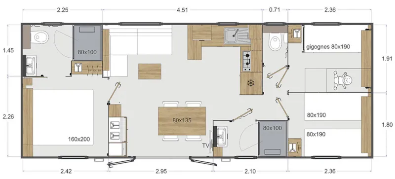 Mobil-Home Saint-Estephe 3 Chambres 2Sdb