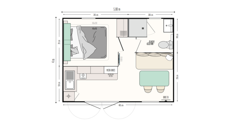 Mobil-home 3 trèfles 1 chambre 1 SDB 2 pers.