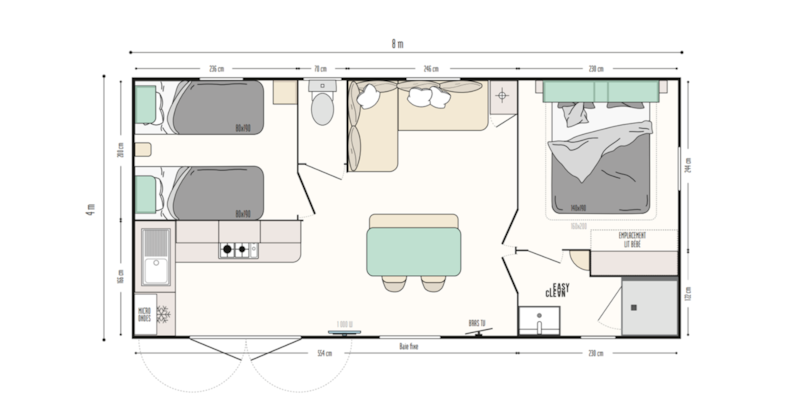 Mobil-home 3 trèfles 2 chambres 1 SDB 4 pers.