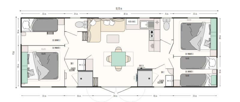 Mobil-home 3 trèfles 4 chambres 2 salles d’eau 8 pers.