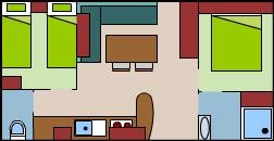 Mobilhome Standard MERCURE 27m² - 2 bedrooms + Half-covered terrace 11m²