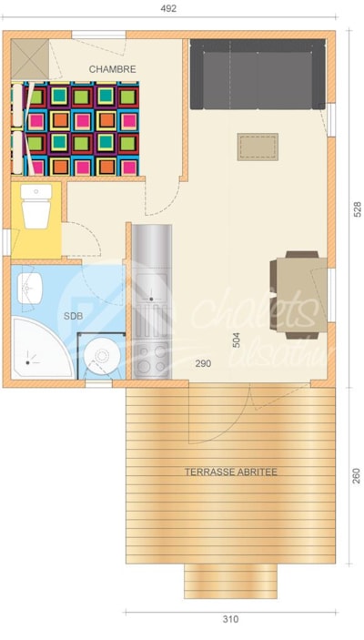 Chalet CONFORT Nelia 23 m² (1 Bedroom) + sheltered terrace 8 m² + air conditioning+ TV